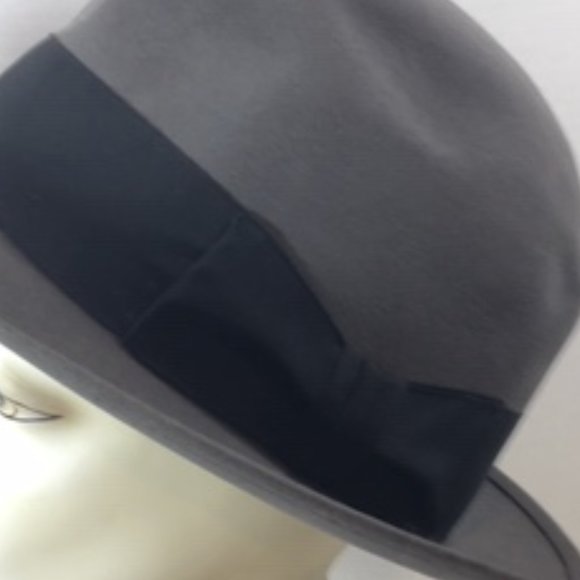 Vintage ROYAL STETSON Sovereign Gray Felt Ribbon Fedora Hat Long Oval 7 1/4 - Picture 4 of 14